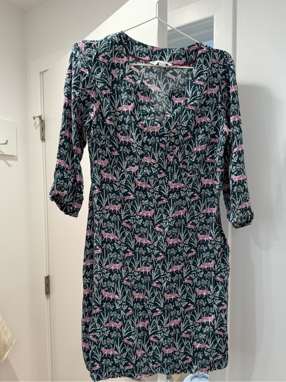 Boden Tunic Dress Green and Purple Forest Fox and Rabbit print size 6